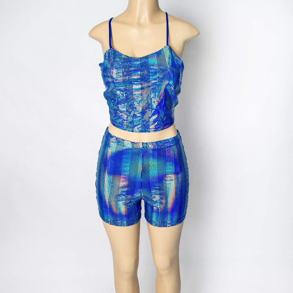 Blue Sequin 2 Piece Short Set